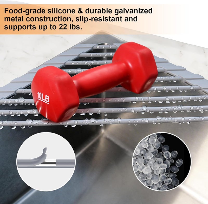 Seropy Corner Sink Caddy Kitchen Sink Organizer, Silicone Wrapped Triangle Roll Up Dish Drying Rack Over Sink Drainer Mat, Anti-Slip Sponge Holder Corner Shelf for RV Kitchen Sink Accessories Counter Storage - Image 3